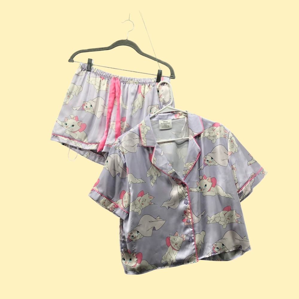 Disney Primark Marie Aristocats Pajama Set Womens Small Purple Satin Shorts - Picture 1 of 13